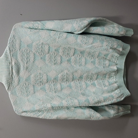 Tony Lambert Vintage Aqua and Ivory V-Neck Sweater, M - Picture 7 of 7